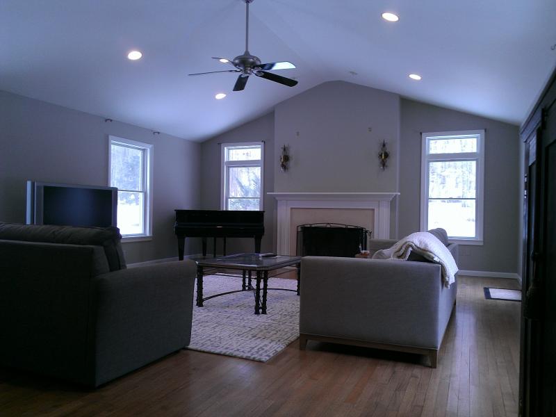 Full room repaint including repaired/spackled seams on ceiling.